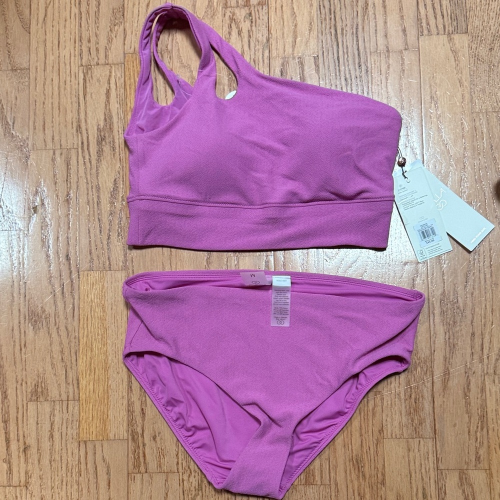 Calia One-Shoulder Crop Bikini Set in Fuchsia Pink medium